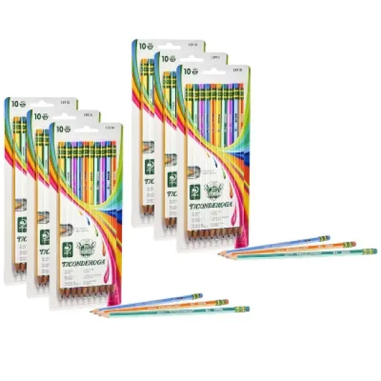 Ticonderoga&reg; Pencils, #2 Soft, Neon Stripes, Presharpened, 10 Per Pack, 6 Packs image {6}