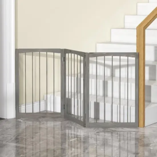 Costway 30&rdquo; Tall Pet Gate Wooden Dog Fence w/180&deg; Rotation 3-Panel Room Divider Barrier for Doorway Hallway Stairs Gray image {3}