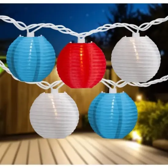 Northlight Patriotic Paper Lantern Patio Light Set - Red, White and Blue - 8.5' White Wire - 10ct image {1}