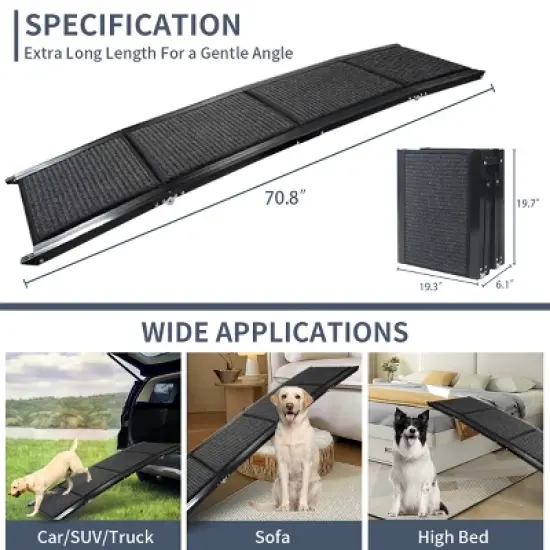 Gulches  Dog Ramp for Medium & Large Car 63" Long & 17" Wide Pet Stair Ramp with Non-Slip Rug Surface image {3}