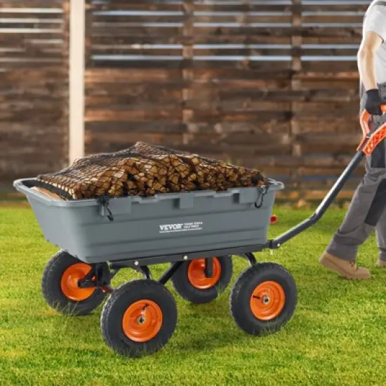 VEVOR Garden Cart, Durable Poly Dump Cart with Simple Assembly Steel Frame, Versatile Dump Wagon with Dual-Function Handle image {1}