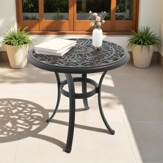 26.77-inch Cast Aluminum Patio Dining Round Table with a 1.88-inch with Umbrella Hole image {8}