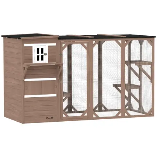 PawHut Large Outside Cat Shelter for 3 Kitties, Multi-Level Design with Big Hiding Areas, Catio Outdoor Cat Enclosure, Cat Condo for Large Cats image {3}