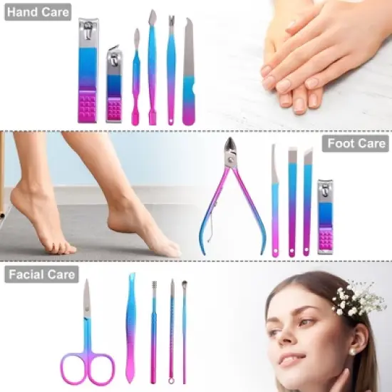 Unique Bargains 16 Pcs Manicure Set Stainless Steel Nail Clippers Pedicure Kit Multicolor image {3}