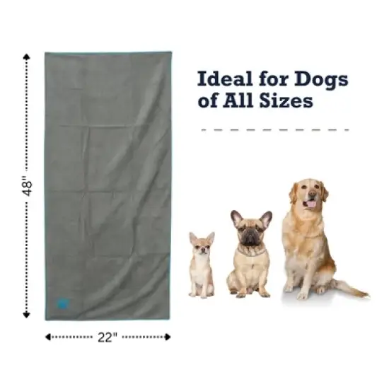 Country Living Large Gray and Teal Microfiber Dog Bath Towel - Quick-Drying, Absorbent, and Durable, Embroidered Paw Print, 48" x 22" image {6}
