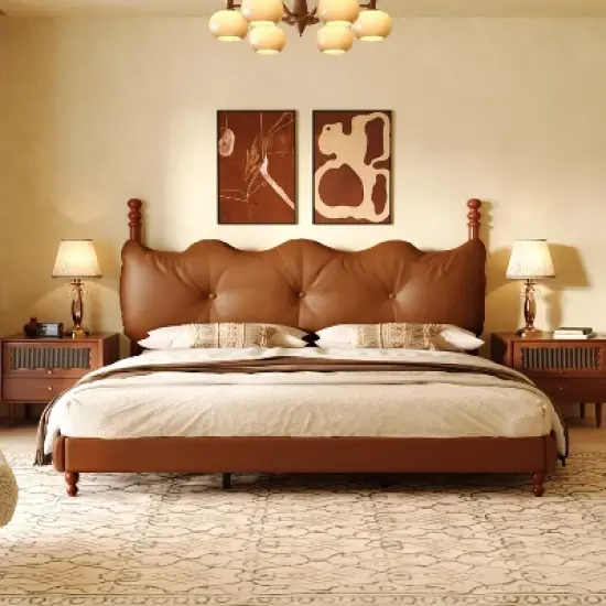 Christopher Knight Home Calka Modern Faux Leather Upholstered Coffee Bed with Headboard image {1}