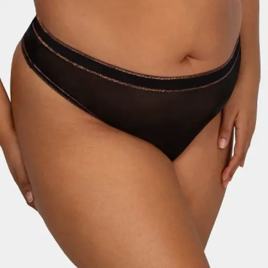 Curvy Couture Womens Size Shimmer High Cut Thong Panty image {1}