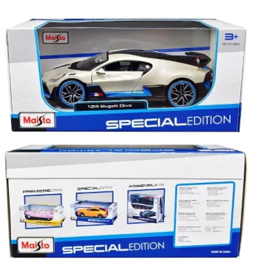 Bugatti Divo Satin White Metallic with Carbon and Blue Accents "Special Edition" 1/24 Diecast Model Car by Maisto image {2}