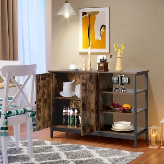 Costway 2-Door Industrial Kitchen Storage Cabinet Buffet Sideboard Open Shelves image {1}