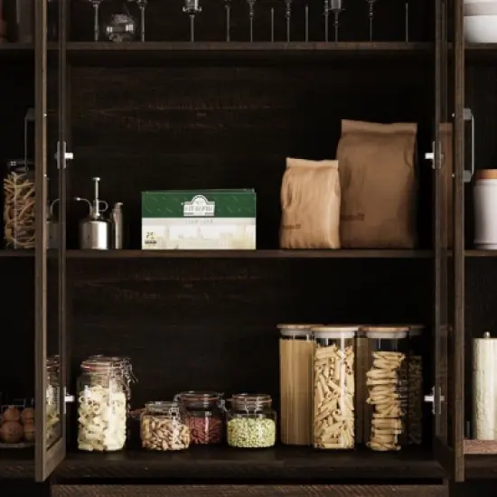 Famapy Glass-Door Kitchen Pantry Cabinet,Kitchen Organizer with 3 Drawers & 13 Shelves,Kitchen Storage Hutch for Organizing Dry Goods,Kitchenware image {8}