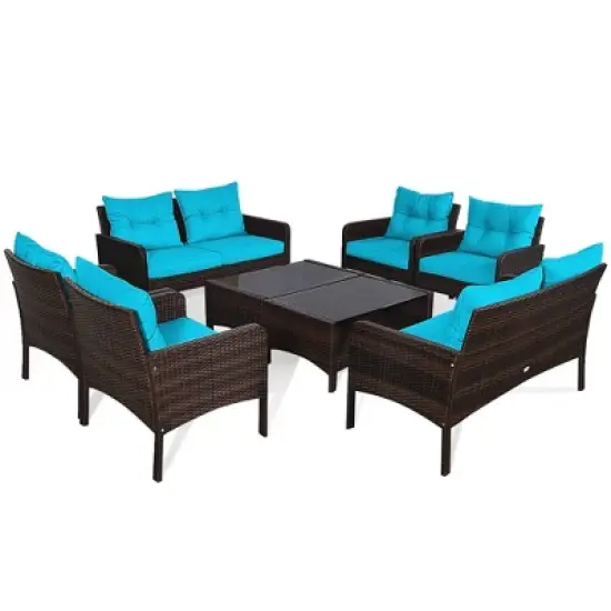 Tangkula 8PCS Rattan Patio Conversation Set Outdoor Furniture Set Cushioned image {10}