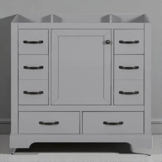 36" Bathroom Vanity Cabinet Base Only, Solid Wood & MDF, 6 Drawers, Adjustable Shelf, No Sink, Freestanding image {16}
