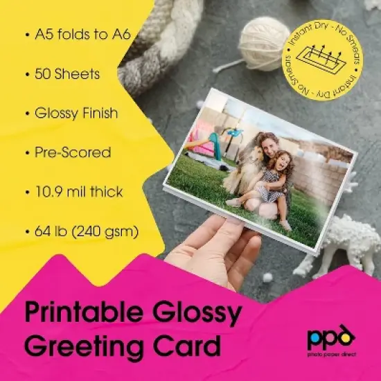 PPD Glossy Printable Greeting Cards with Envelopes 5.5x8.5" Blank Half Fold to 4.25x5.5" 50 sheets 240 gsm for Inkjet Printers image {3}