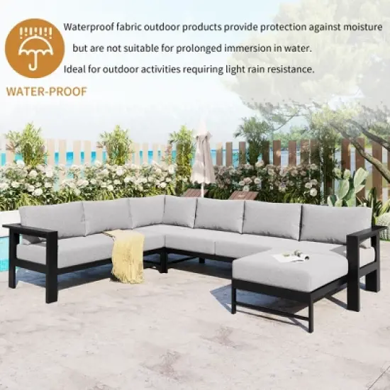 FIONECA U-Shaped Outdoor Sofa Set, Multi-Person Patio Sectional with Cushions for Garden, Backyard, Balcony image {2}