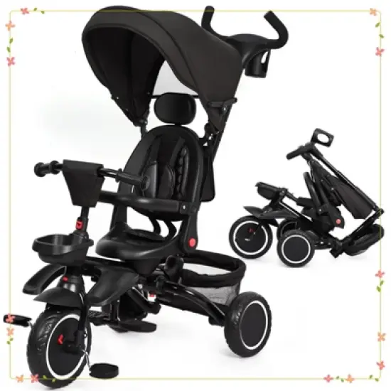 7 in 1 Baby Tricycle for 1-5 Year Old, Toddler Trike with Safety Harness,Brake,Rotatable Seat image {9}