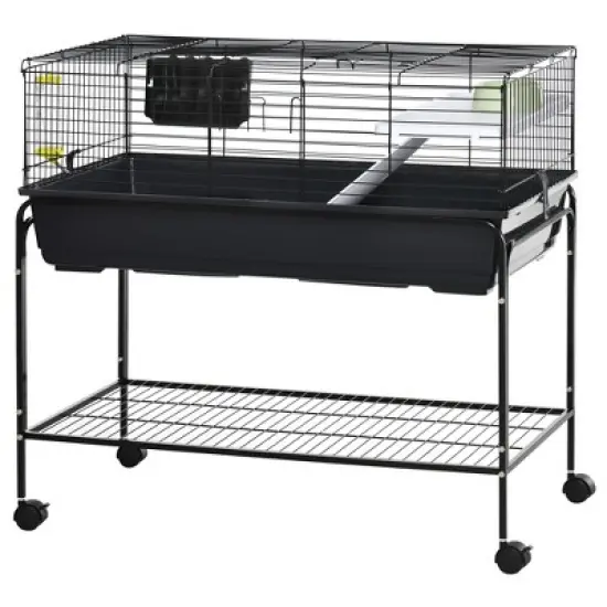 PawHut Two-Story Small Animal Cage Removable from Stand, Guinea Pig, Hedgehog, Chinchilla, Ferret, Shelf & Wheels, Pet Habitat, 39" x 20.5" x 36.5" image {3}
