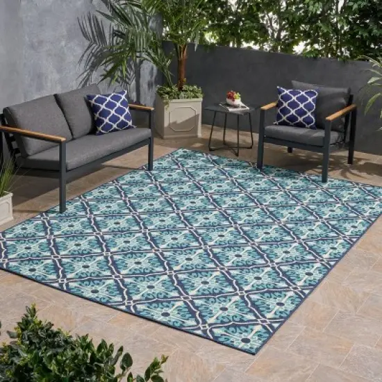 7'10" x 10' Morocco Trellis Outdoor Rug Navy/Blue - Christopher Knight Home image {2}