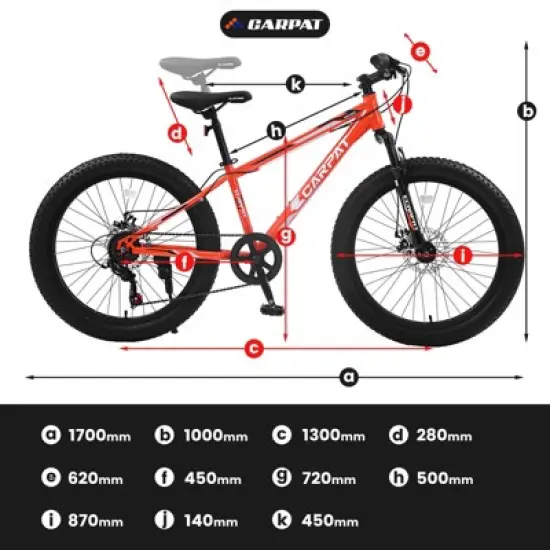Gulches 24 Inch Fat Tire Mountain Bike Full Shimano 7-Speed, Dual Disc Brakes, High-Carbon Steel Frame, Front Suspension, for Adults/Youth image {3}