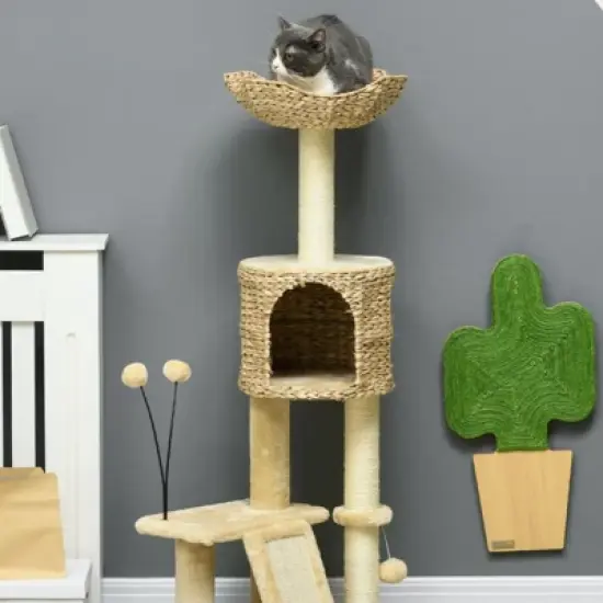 FURNIinspire 45" Cat Tree for Indoor Cats, Tower with Scratching Posts, Ramp, Condo, Toy Balls, Platforms, Bed, Ramp, Beige, 17.75"*15.75"*45.75" image {2}