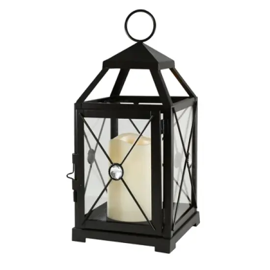 LumaBase Metal Lantern with Battery-Operated Candle - Black Gem image {6}