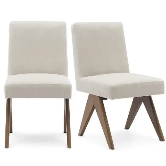Set of 2 Morgan 18.5" Wide Upholstered Seat and Back Dining Chair With Upside Down "V" shape design Solid Wood Legs-Maison Boucle image {1}