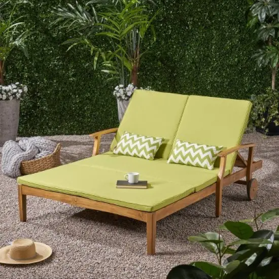 Perla Acacia Wood Double Chaise Lounge Teak/Green - Christopher Knight Home image {1}