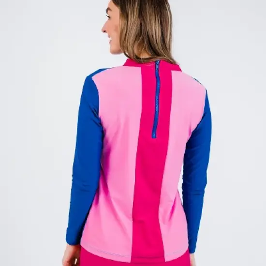Calypsa Womens Back Zip Color Block Rash Guard image {3}