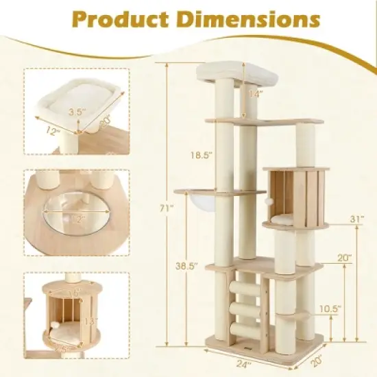 Tangkula 71" Tall Cat Tree w/Cozy Perch Condo Space Capsule 4.6" Scratching Posts image {8}