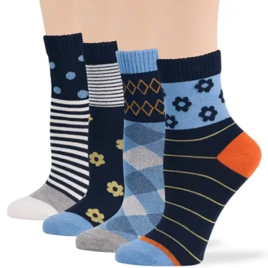 Women's Viscose Patterned Bamboo Diabetic Quarter Non-Binding Socks- L-M - 4 Pack - Heart, Dot, Flower | 7BIGSTARS KINGDOM image {4}