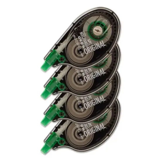 Tombow Mono Correction Tape, Non-Refillable, Gray/Clear Applicator, 0.17" x 394", White Tape, 4/Pack image {1}