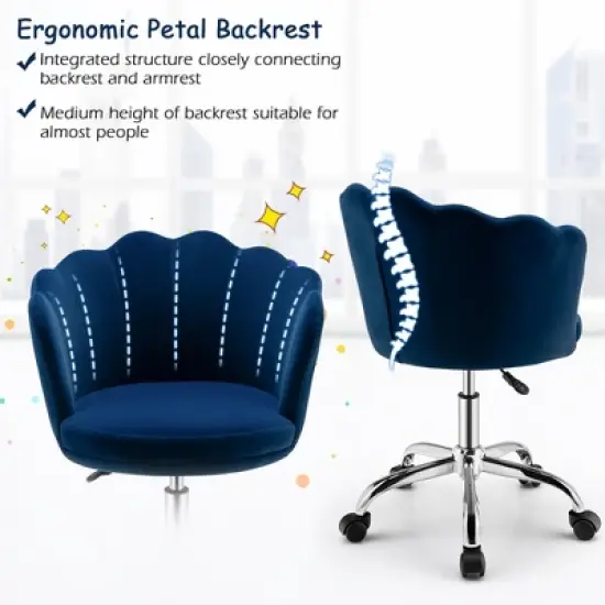 Costway Velvet Petal Shell Office Chair Adjustable Swivel Accent Vanity Armchair Yellow\Blue\Grey\Pink image {6}