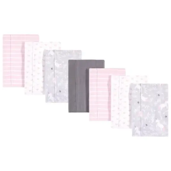 Hudson Baby Infant Girl Cotton Flannel Burp Cloths 7pk, Whimsical Unicorn, One Size image {1}