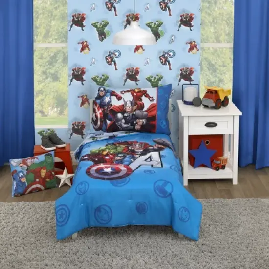 Marvel Avengers Fight the Foes Blue, Red, Green Hulk, Iron Man, Thor, Captain America 4 Piece Toddler Bed Set image {8}