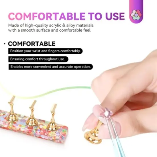 Saviland Pro Press-On Display: 3-Pc Iridescent Magnetic Stands w/40 Reusable Silicone Pads - Salon Artistry Training System. image {5}