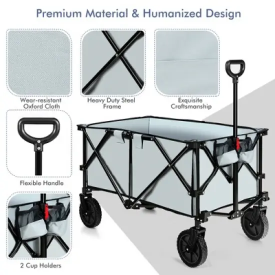 Costway Folding Collapsible Wagon Utility Camping Cart W/Wheels & Adjustable Handle Red\Grey\Navy image {4}