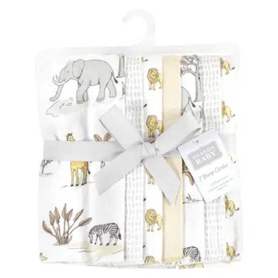 Hudson Baby Cotton Flannel Burp Cloths, Neutral Safari World 7-Pack, One Size image {1}