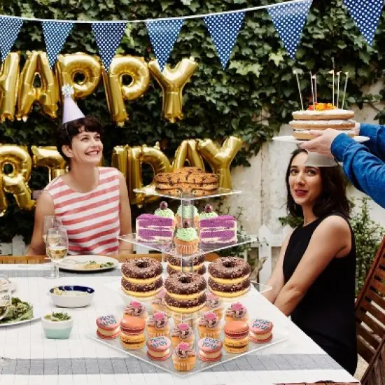 Hachikiko 4-Tier Square Cupcake Stand with LED Lights, Premium Acrylic Dessert Display Tower for Parties Weddings Events image {1}