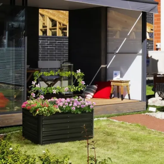 Outsunny Raised Garden Bed, Galvanized Elevated Planter Box with 2 Trellis Tomato Cages, Reinforcing Rods, 4' x 3' x 2', Black image {2}