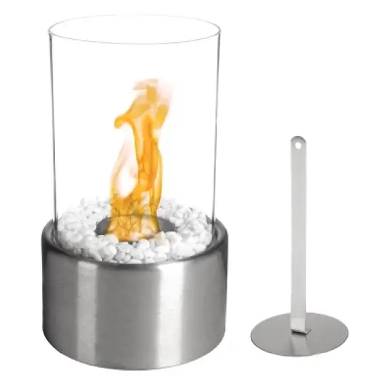 Bio Ethanol Tabletop Fire Pit - Indoor or Outdoor Smokeless Portable Fireplace - Clean Burning Ventless Cylinder with Real Flame by Northwest (Silver) image {1}