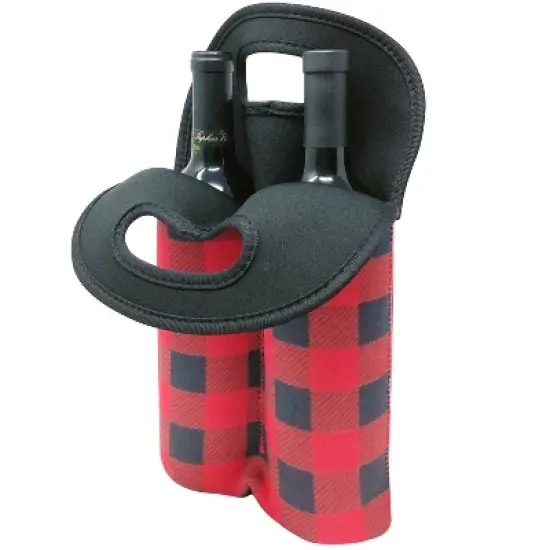 Wrapables Insulated Neoprene Wine Tote, Two Bottles, Red Checkered image {2}