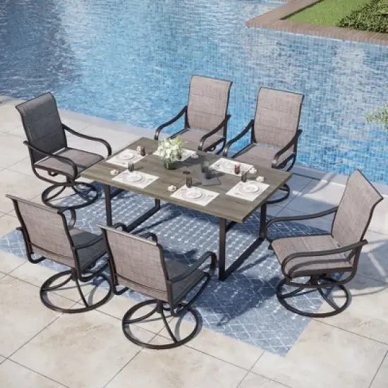 Captiva Designs 7pc Outdoor Patio Metal Rectangle Dining Table & Textilene Swivel Chairs image {15}