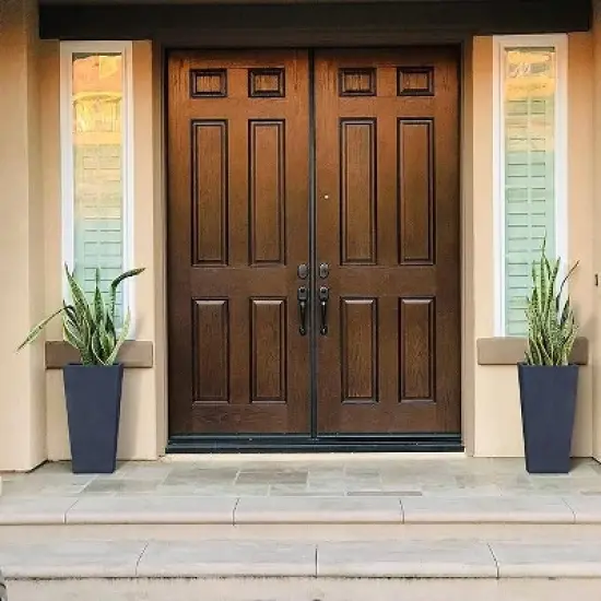 Rosemead Home & Garden 2pc Rectangular Concrete Outdoor Planter Pots Black 12.6"x12.6"x24.4" image {6}