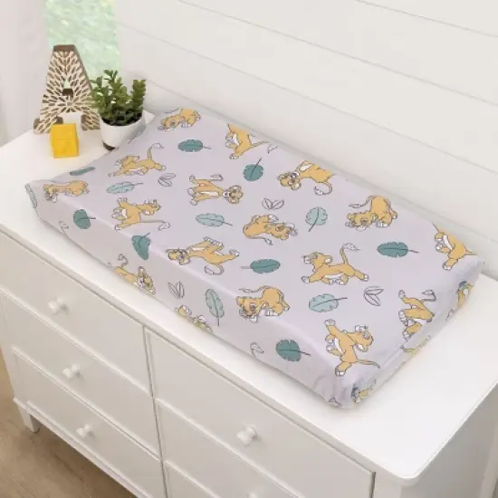 NoJo Disney Lion King Ivory, Teal, Sage and Gold Simba Future King Super Soft Changing Pad Cover image {1}