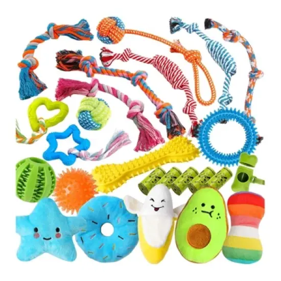 Itopfox 25 Pack Luxury Dog Chew Toys for Puppy, Rope Toys, Treat Ball and Squeaky Toys for Teething Small Dogs image {7}