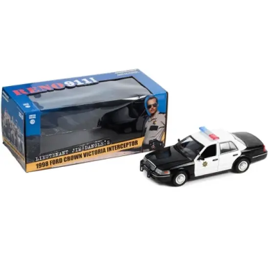 1998 Ford Crown Victoria Police Interceptor Black and White Reno 911 (2003-2009)" TV Series 1/24 Diecast Model Car by Greenlight image {2}