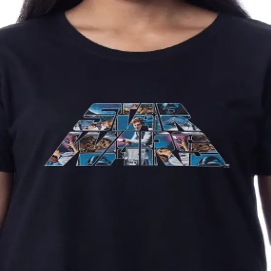 Star Wars Womens' Movie Film Title Logo Characters Art Sleep Pajama Dress Black image {1}