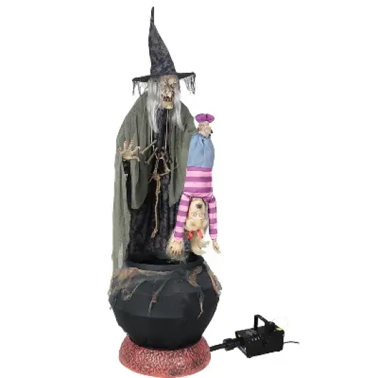 Seasonal Visions Animated Stew Brew Witch with Fog Machine Halloween Decoration - 80 in x 40 in x 45 in - Black image {1}