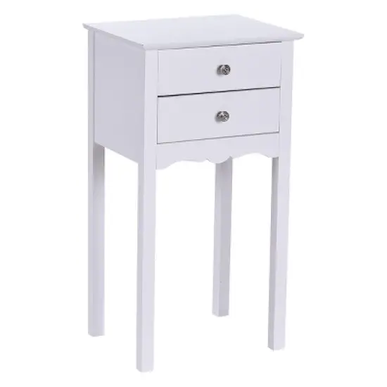 Costway Side Table End Accent Table Night Stand W/ 2 Drawers Furniture White image {6}