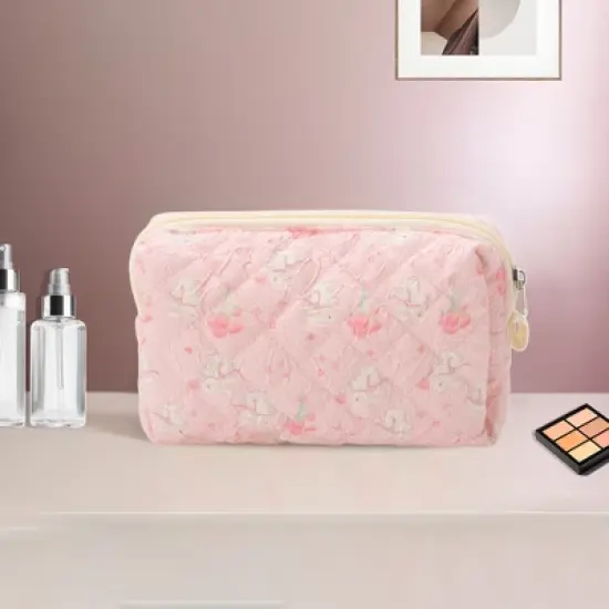 Unique Bargains Bouquet Rabbit Makeup Bag Pink 1 Pc image {4}