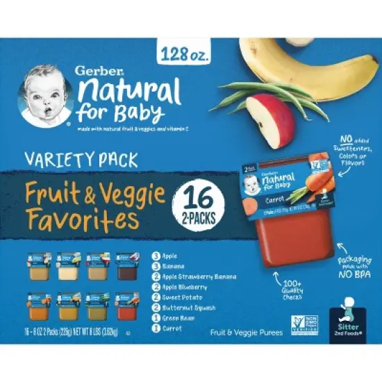 Gerber Sitter 2nd Foods 16pk Fruit & Veggie Baby Food Variety Pack - 128oz image {4}